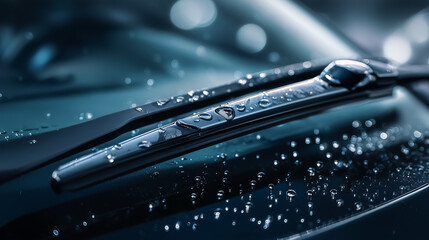 A close-up of a car windshield wiper, essential for visibility and safety in rainy conditions. Ideal for automotive, maintenance, or weather-related themes.