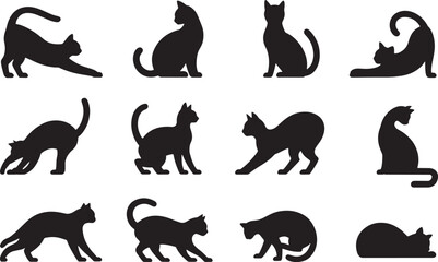 Elegant Cat Silhouettes Showcase Feline Grace and Charm in Various Poses Ideal for Design and Artistic Projects