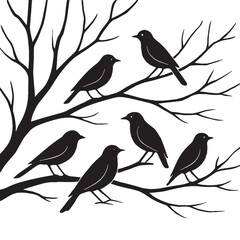 Silhouetted Birds Perched on Bare Branches A Stark and Serene Depiction of Nature's Quiet Beauty