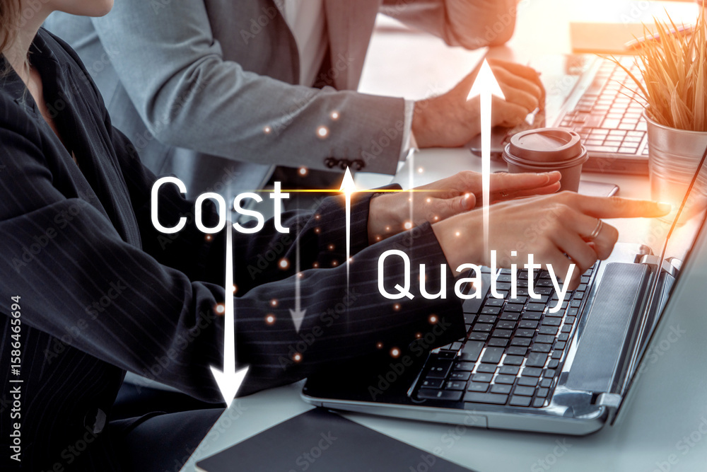 Poster increase quality and reduce cost represent quality, cost, and performance optimization for business 
