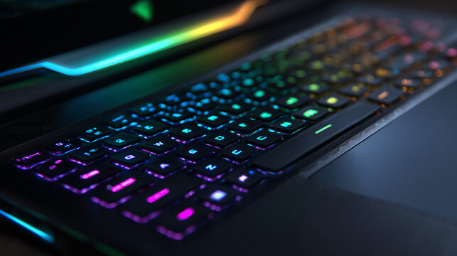 A powerful gaming laptop with vibrant RGB lighting and sleek design, perfect for immersive gameplay and modern tech setups. - Powered by Adobe