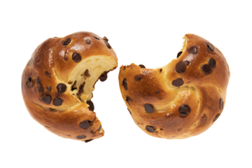 a chocolate chipped doughnut with a bite taken out of it