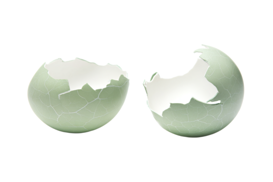 a broken egg shell with a cracked egg inside