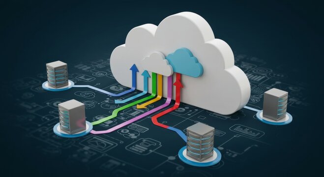 Cloud computing data flow between servers and a central cloud system