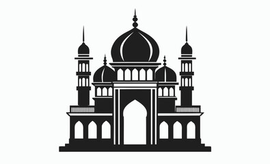 Mosque vector silhouette, Islamic mosque silhouette vector art Illustration, islamic building icon, religious architecture art 
