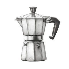 Classic Moka Pot  . Transparent PNG. Stovetop Espresso Coffee Maker with Octagonal Design