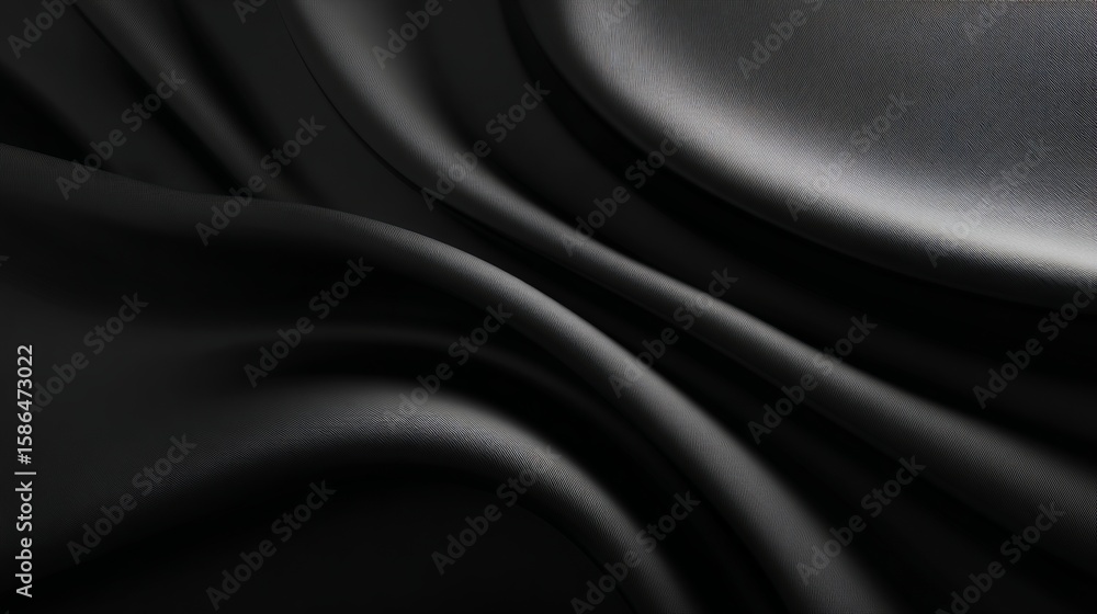 Poster luxurious black fabric draping elegantly with smooth folds, showcasing depth and texture creating a 