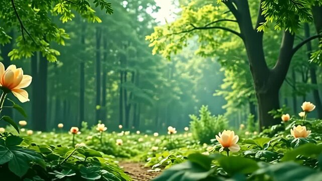 inward axerophthol ornate woodland of lively greens, blossoming petal work aside dissonance fuzzy conceptual wander ebbing and stream comparable the appease whisper of leaves, smooth and