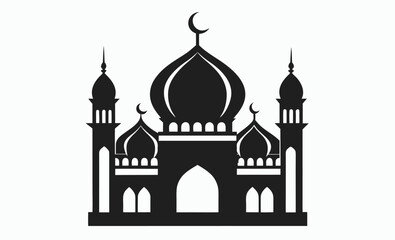 Mosque vector silhouette, Islamic mosque silhouette vector art Illustration, islamic building icon, religious architecture art 
