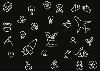 Set of Minimalist Line Icons in Bubble Style on Black Background