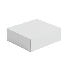 A pristine, new, and unmarked blank white rectangular cardboard box with sharp edges and a smooth, untextured surface, precisely positioned on a seamless transparent studio background with no shadows,