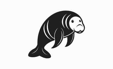 Manatee vector silhouette, sea animal icon, aquatic wildlife illustration, Manatee icon silhouette vector art illustration 