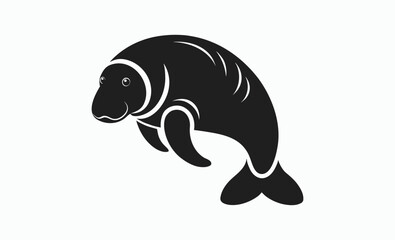 Manatee vector silhouette, sea animal icon, aquatic wildlife illustration, Manatee icon silhouette vector art illustration 