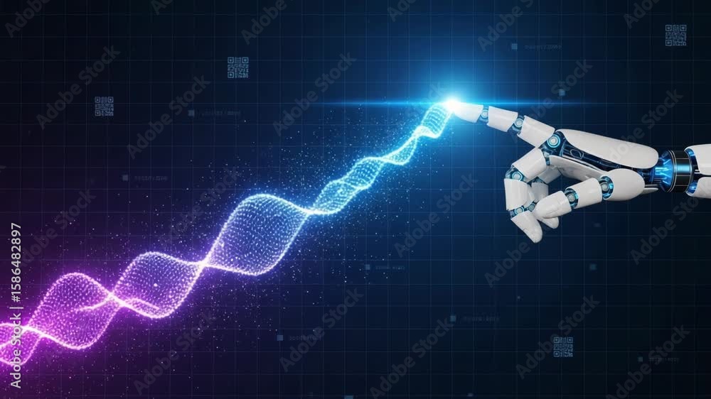 Aufkleber a robotic hand touches a glowing wave, symbolizing the convergence of artificial intelligence and te