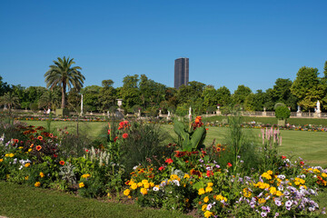 The Montparnasse Tower from the Luxembourg Gardens in Paris, France