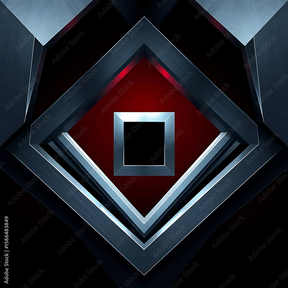 Poster A mesmerizing abstract geometric design features a square frame with a red and black color scheme