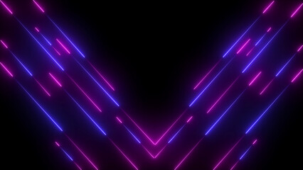 Blue and pink neon lines forming a chevron pattern