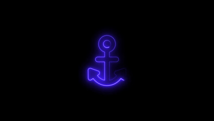 Blue Neon Anchor Symbol on Black Background nautical