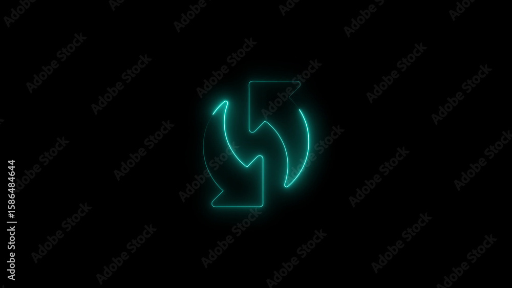 Poster cyan neon refresh arrows on black background reload