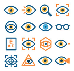 Fototapeta premium Vision icon collection: eye, glasses, focus, zoom, sight silhouette