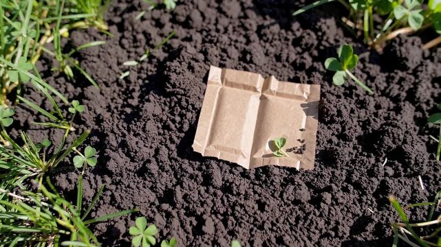 Biodegradable Packaging Decomposing Timelapse Eco Friendly Product Decaying into Soil Sustainability Concept