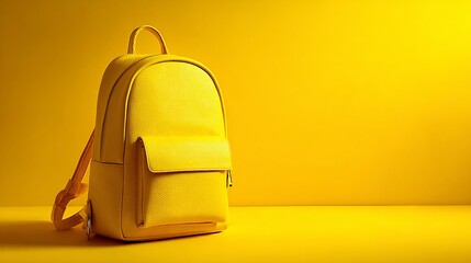 Vibrant yellow backpack against matching background showcasing minimalism, simplicity, and modern design for students and creative professionals alike ready for back to school.