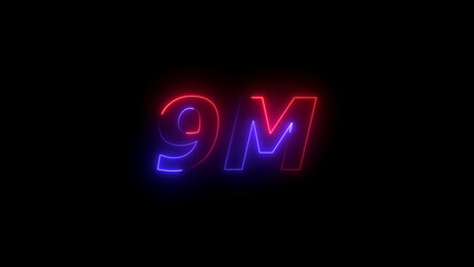 Glowing Neon 9 M Combination on Black Background number