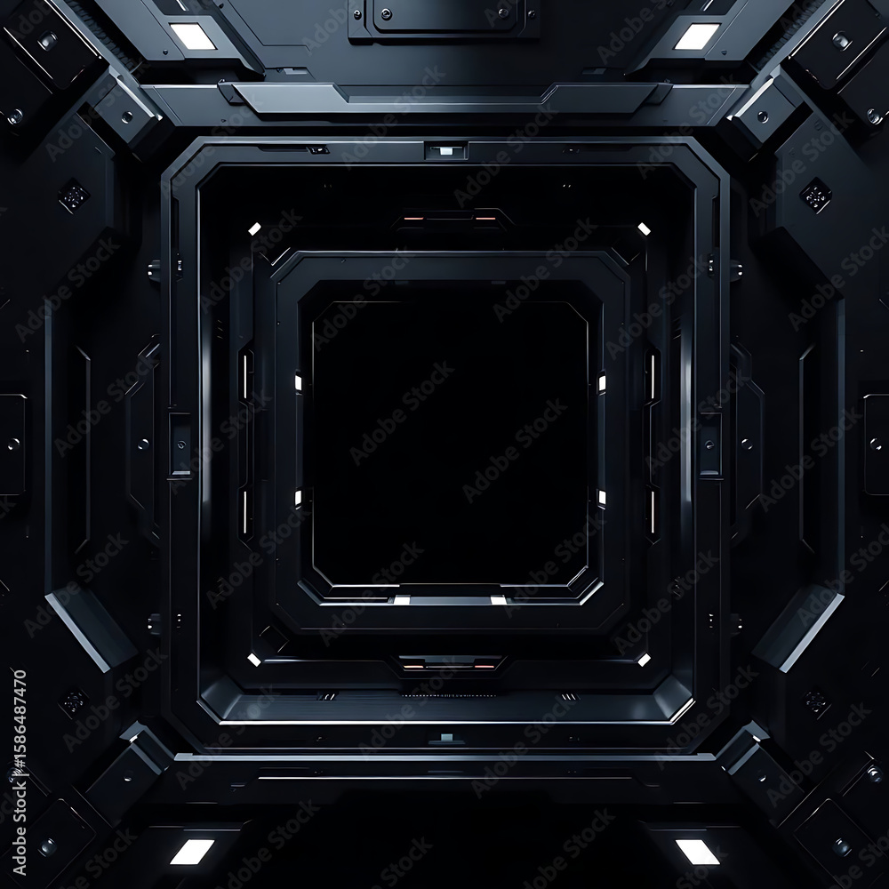 Aufkleber a futuristic tunnel with geometric patterns creates a dark and abstract science fiction background