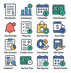 Installment icon collection. modern simple icons: bill, payment, financing, schedule, reminder