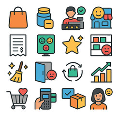 Modern retail icon collection. shopping and commerce flat icons. cart, bag, sale, order, checkout, chart