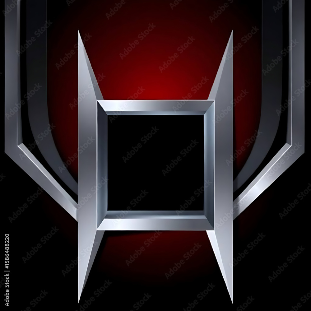 Aufkleber an abstract geometric design featuring a silver square frame against a gradient red and black backgr
