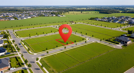Empty Residential Land Plot with Location Pin – Real Estate Investment and Property Development Concept in Rural Area