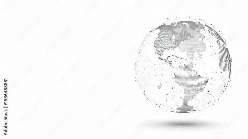 Poster a digital globe with interconnected dots and lines floats isolated on white background, representing