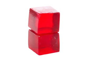 two red cubes of ice on a white surface