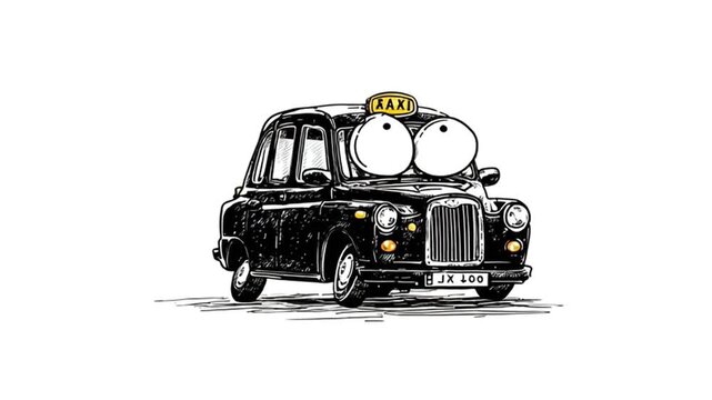 Cute London Black Taxi Cartoon Animation