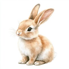 Obraz premium Sitting Rabbit Watercolor Illustration on a White Background with Soft Fur