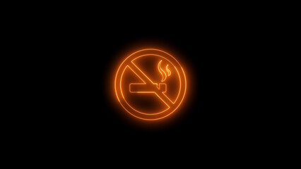 Fototapeta premium Orange neon no smoking sign on black background smoking ban