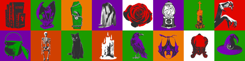 Halloween Collage With Vintage Icons