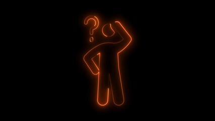 Orange Neon Silhouette of Confused Person with Question Mark