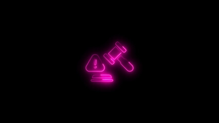 Pink Neon Gavel and Exclamation Mark Warning Symbol