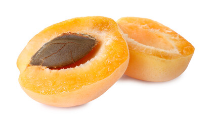 Halves of fresh ripe apricot isolated on white
