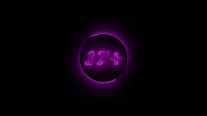 Purple Neon 17 Plus Symbol on Black Background seventeen plus