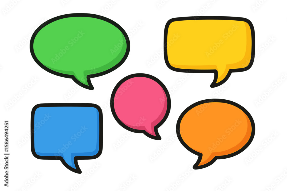 Poster colorful cartoon speech bubbles set. vector chat and talk balloons for comics. empty message and dia