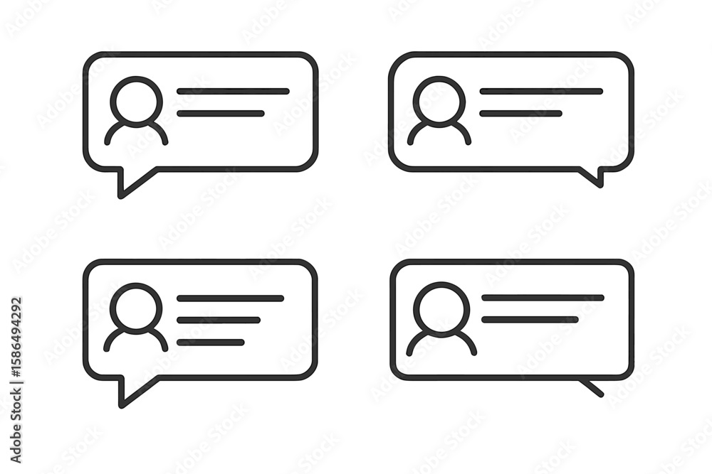 Poster chat message templates vector illustration. line icon set with user profile for sms, messengers, and