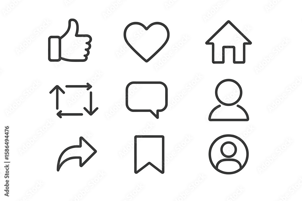 Poster social media icons set. line art collection for web and app interface design. minimalist symbols for