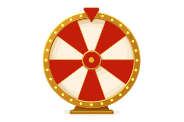 Colorful Spinning Fortune Wheel Game Show Prize Vector Illustration, Realistic Casino Lucky Wheel, Carnival Raffle Spin, Golden Light Bulb Frame, Red and White Segments, Transparent Background