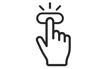 Hand clicking button icon. Finger pressing a button concept. Pointer cursor tap action for website or mobile app interface. UI UX design element. Start, submit, select interaction.
