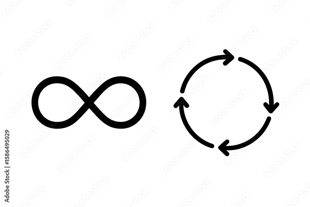 Aufkleber infinity symbol and circular arrow loop vector icon set. infinite concept, eternity, unlimited cycle