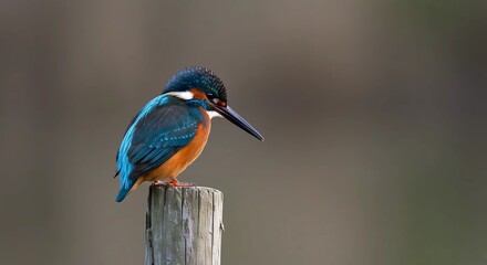 Vibrant Kingfisher Perched on Weathered Post A Birdwatching Delight (Image_fx 12)