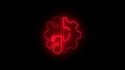 Red Neon Brain and Gear Symbol on Black image